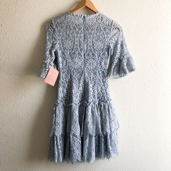 NWT Monique Lhuillier Blue Lace Tiered Dress Size 4 - Picture 7 of 12